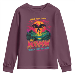 Funny Mothman Youth Sweatshirt Have You Seen The Mothman Terror From The Skies Cryptid Legends TS11 Maroon Print Your Wear