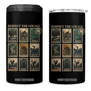 Respect The Locals Cryptids Monster Stamps 4 in 1 Can Cooler Tumbler Cryptozoology Paranormal Bigfoot Mothman