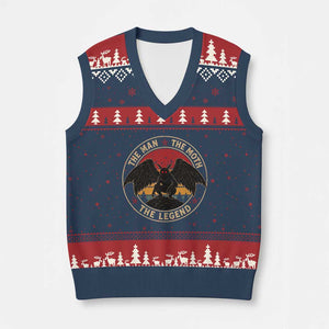 Funny Mothman The Man The Moth The Legend V-Neck Knit Sweater Vest Retro Folklore Creepy Cryptid TS11 Navy Red Print Your Wear