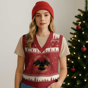 Funny Mothman The Man The Moth The Legend V-Neck Knit Sweater Vest Retro Folklore Creepy Cryptid TS11 Red Beige Print Your Wear