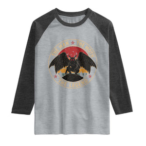 Funny Mothman The Man The Moth The Legend Raglan Shirt Retro Folklore Creepy Cryptid TS11 Heather Gray Heather Charcoal Print Your Wear