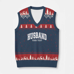 Personalized Husband V-Neck Knit Sweater Vest Custom Text Name Hubby Marriage Anniversary Couple Gift