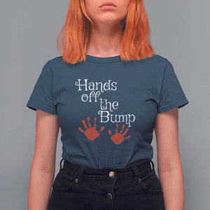 Pregnancy Announcement T Shirt For Women Hands Off The Bump Halloween Pregnant Red Baby Handprint TS11 Navy Print Your Wear