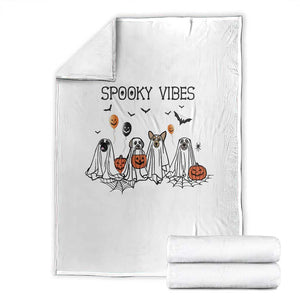 Halloween Throw Blanket Spooky Vibes Cute Dog Ghost Pumpkin TS11 White Print Your Wear