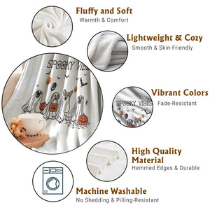 Halloween Throw Blanket Spooky Vibes Cute Dog Ghost Pumpkin TS11 Print Your Wear