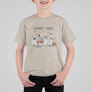 Halloween T Shirt For Kid Spooky Vibes Cute Dog Ghost Pumpkin TS11 Sand Print Your Wear