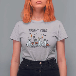 Halloween T Shirt For Women Spooky Vibes Cute Dog Ghost Pumpkin TS11 Ice Gray Print Your Wear