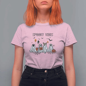 Halloween T Shirt For Women Spooky Vibes Cute Dog Ghost Pumpkin TS11 Light Pink Print Your Wear