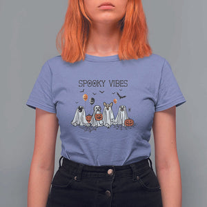Halloween T Shirt For Women Spooky Vibes Cute Dog Ghost Pumpkin TS11 Violet Print Your Wear