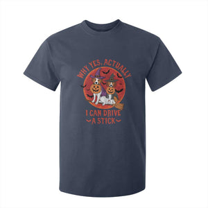 Funny Halloween Dog T Shirt For Kid Why Yes Actually I Can Drive A Stick Witch TS11 Navy Print Your Wear