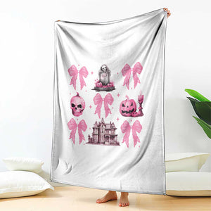 Halloween Throw Blanket Pink Bow Skull Haunted House Coquette Aesthetic TS11 Print Your Wear