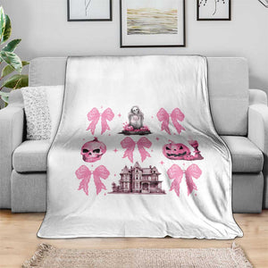 Halloween Throw Blanket Pink Bow Skull Haunted House Coquette Aesthetic TS11 Print Your Wear