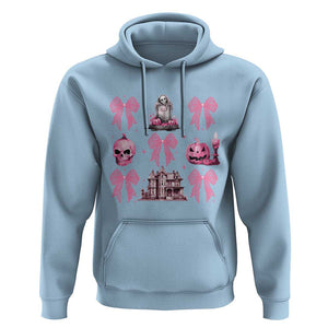 Halloween Hoodie Pink Bow Skull Haunted House Coquette Aesthetic TS11 Light Blue Print Your Wear