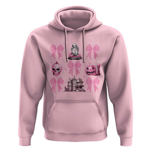 Halloween Hoodie Pink Bow Skull Haunted House Coquette Aesthetic TS11 Light Pink Print Your Wear