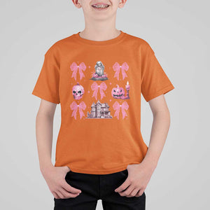 Halloween T Shirt For Kid Pink Bow Skull Haunted House Coquette Aesthetic TS11 Orange Print Your Wear