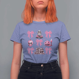 Halloween T Shirt For Women Pink Bow Skull Haunted House Coquette Aesthetic TS11 Violet Print Your Wear