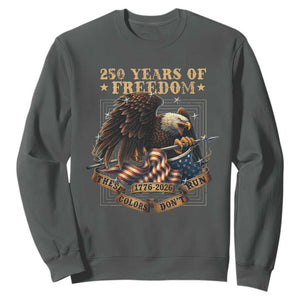250th American Anniversary Sweatshirt 250 Years Of Freedom Independence American Flag TS11 Dark Heather Print Your Wear