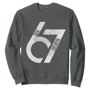 Funny Six Seven 67 Meme Gen Alpha Slang Sweatshirt TS11 Dark Heather Print Your Wear