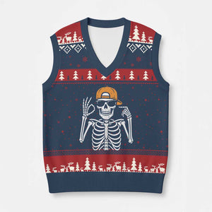 Funny Six Seven 67 Skeleton Gen Alpha Halloween Meme V-Neck Knit Sweater Vest TS11 Navy Red Print Your Wear