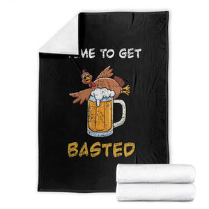 Funny Thanksgiving Beer Throw Blanket Time To Get Basted Vintage Turkey TS11 Black Print Your Wear