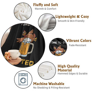 Funny Thanksgiving Beer Throw Blanket Time To Get Basted Vintage Turkey TS11 Print Your Wear