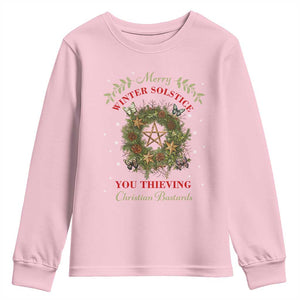 Merry Winter Solstice You Thieving Christian Bastards Youth Sweatshirt Yule Pentagram TS11 Light Pink Print Your Wear