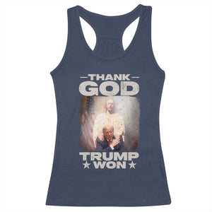 Thank God Trump Won 2024 Racerback Tank Top Christian Jesus Bible The 47th US President TS11 Navy Print Your Wear