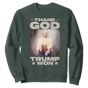 Thank God Trump Won 2024 Sweatshirt Christian Jesus Bible The 47th US President TS11 Dark Forest Green Print Your Wear