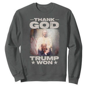 Thank God Trump Won 2024 Sweatshirt Christian Jesus Bible The 47th US President TS11 Dark Heather Print Your Wear