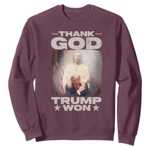 Thank God Trump Won 2024 Sweatshirt Christian Jesus Bible The 47th US President TS11 Maroon Print Your Wear
