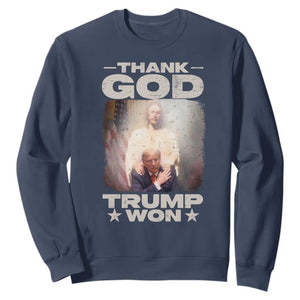 Thank God Trump Won 2024 Sweatshirt Christian Jesus Bible The 47th US President TS11 Navy Print Your Wear
