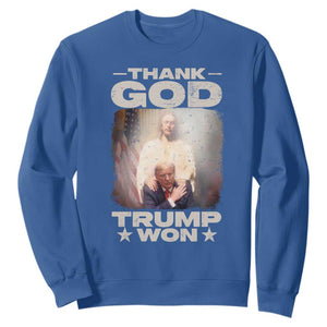 Thank God Trump Won 2024 Sweatshirt Christian Jesus Bible The 47th US President TS11 Royal Blue Print Your Wear