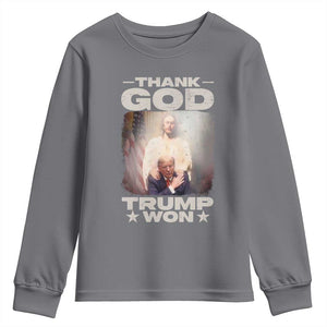 Thank God Trump Won 2024 Youth Sweatshirt Christian Jesus Bible The 47th US President TS11 Charcoal Print Your Wear