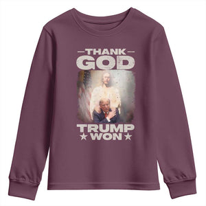 Thank God Trump Won 2024 Youth Sweatshirt Christian Jesus Bible The 47th US President TS11 Maroon Print Your Wear