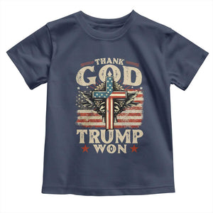 Thank God Trump Won 2024 Baby Shirt The 47th US President Vintage American Flag TS11 Navy Print Your Wear