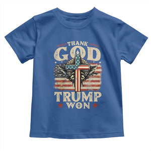 Thank God Trump Won 2024 Baby Shirt The 47th US President Vintage American Flag TS11 Royal Blue Print Your Wear