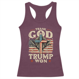 Thank God Trump Won 2024 Racerback Tank Top The 47th US President Vintage American Flag TS11 Maroon Print Your Wear