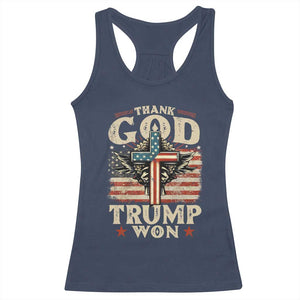 Thank God Trump Won 2024 Racerback Tank Top The 47th US President Vintage American Flag TS11 Navy Print Your Wear