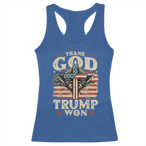 Thank God Trump Won 2024 Racerback Tank Top The 47th US President Vintage American Flag TS11 Royal Blue Print Your Wear