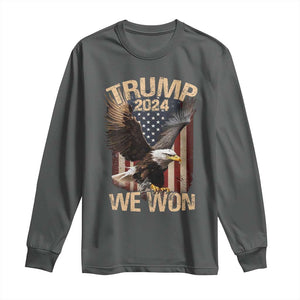 Trump We Won 2024 Long Sleeve Shirt Vintage Eagle American Flag TS11 Dark Heather Print Your Wear