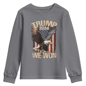 Trump We Won 2024 Youth Sweatshirt Vintage Eagle American Flag TS11 Charcoal Print Your Wear