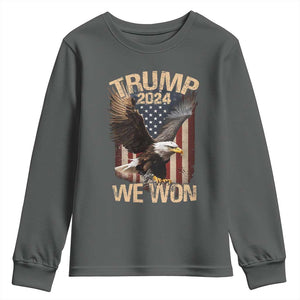 Trump We Won 2024 Youth Sweatshirt Vintage Eagle American Flag TS11 Dark Heather Print Your Wear