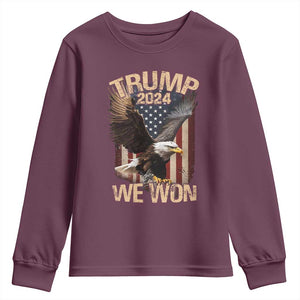 Trump We Won 2024 Youth Sweatshirt Vintage Eagle American Flag TS11 Maroon Print Your Wear