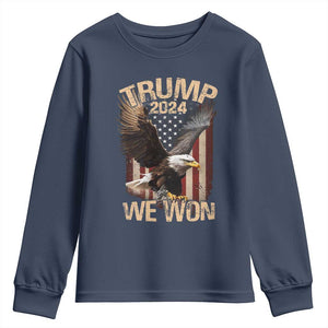 Trump We Won 2024 Youth Sweatshirt Vintage Eagle American Flag TS11 Navy Print Your Wear