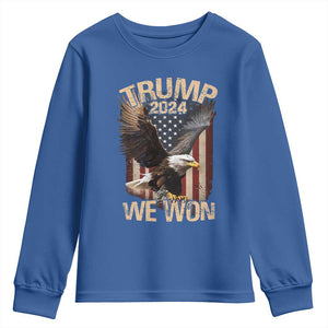 Trump We Won 2024 Youth Sweatshirt Vintage Eagle American Flag TS11 Royal Blue Print Your Wear