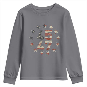 Trump 2024 Youth Sweatshirt 45 47 The 47th US President Vintage American Flag TS11 Charcoal Print Your Wear