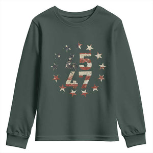 Trump 2024 Youth Sweatshirt 45 47 The 47th US President Vintage American Flag TS11 Dark Forest Green Print Your Wear