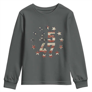 Trump 2024 Youth Sweatshirt 45 47 The 47th US President Vintage American Flag TS11 Dark Heather Print Your Wear