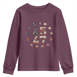 Trump 2024 Youth Sweatshirt 45 47 The 47th US President Vintage American Flag TS11 Maroon Print Your Wear