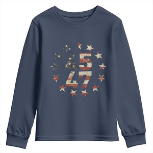 Trump 2024 Youth Sweatshirt 45 47 The 47th US President Vintage American Flag TS11 Navy Print Your Wear